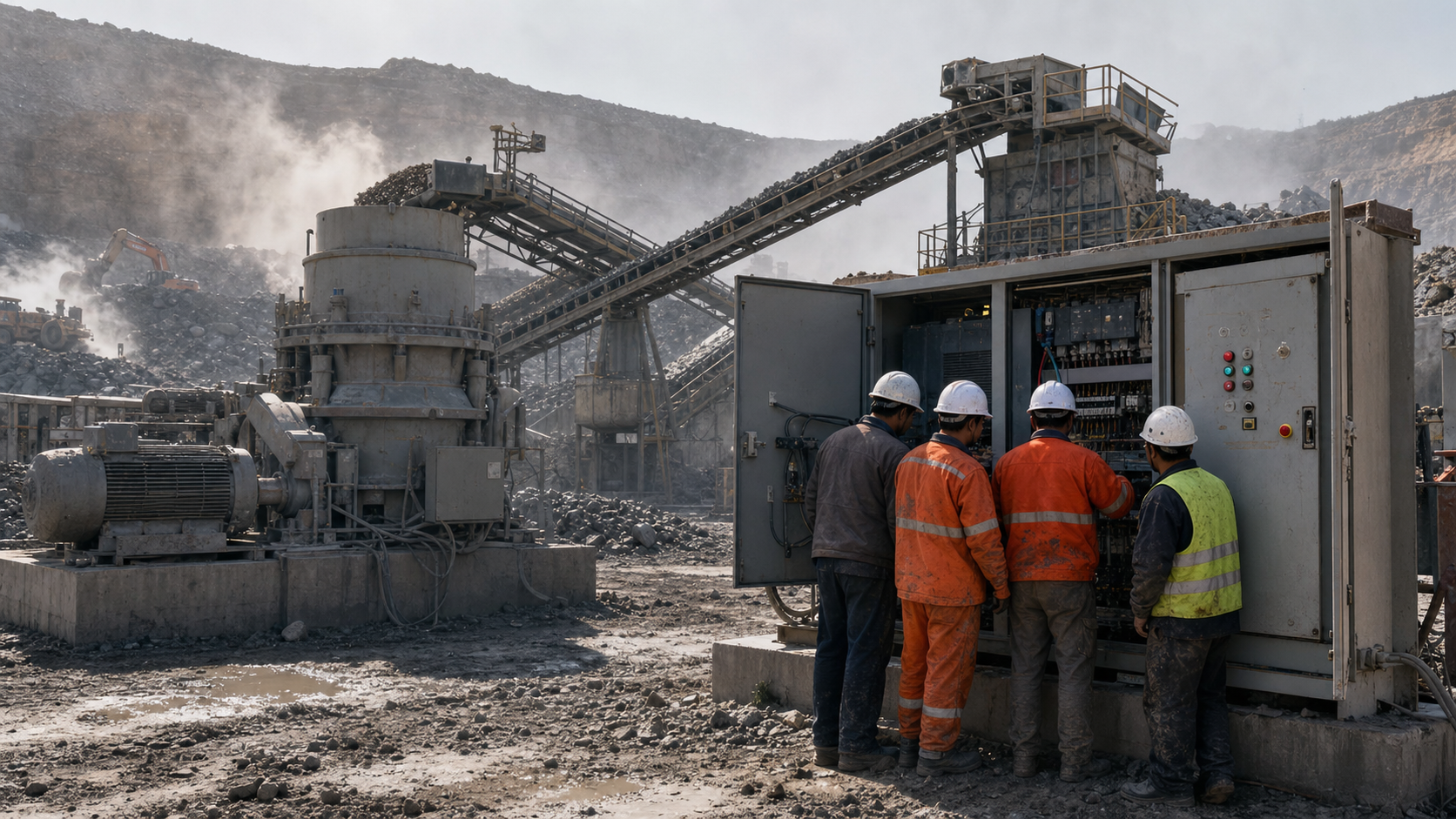 On-site inspection of mining crushing and screening conveyor lines and electrical cabinets